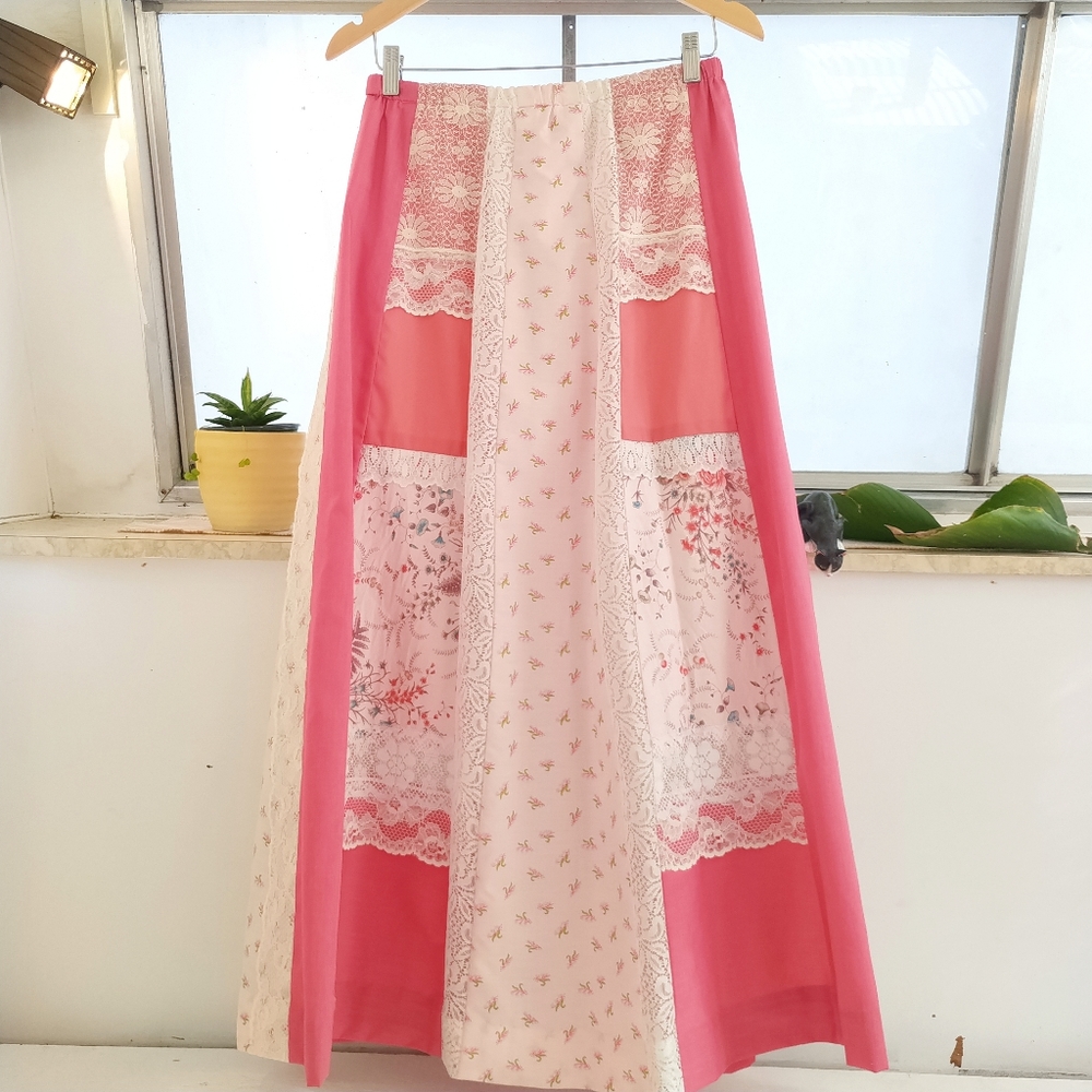 Vintage Carefree Fashions Pink Patchwork Maxi Skirt